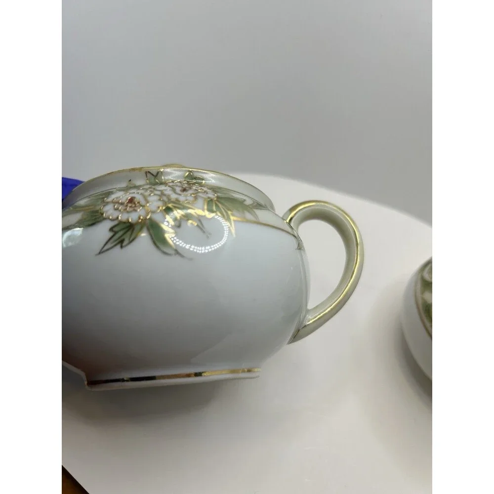 Nippon Floral Hand Painted Porcelain Creamer & Sugar Set W/Lid Vintage